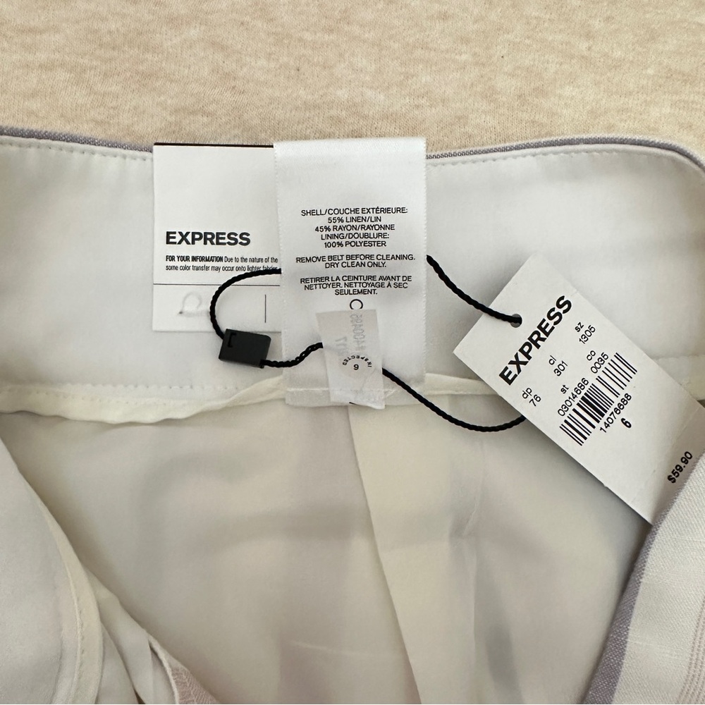Express Women’s High Rise Midi Cream Linen With Zip Short Size 6 - Picture 13 of 13